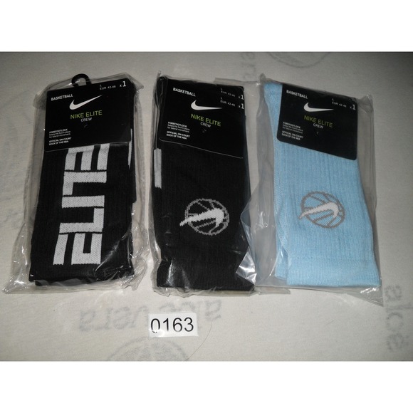 Nike Elite On Court Crew Basketball‎ Socks Dri-FIT SX7587-017 Large 3p Black - Picture 1 of 2